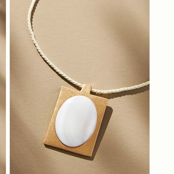 NWT ANTHROPOLOGIE Large Square Stone Pendant Necklace Rope Tie - Picture 2 of 3
